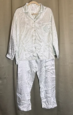 Miss Elaine Mint Green Brushed-Back SATIN Pajama Set Women’s Large PJ Set - Image 1 of 4