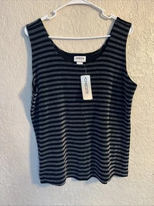 Camiseta sin mangas contemporánea Chico’s Glimmer Stripe talla 3 negra y plateada. Nuevo con etiquetas - Imagen 1 de 4