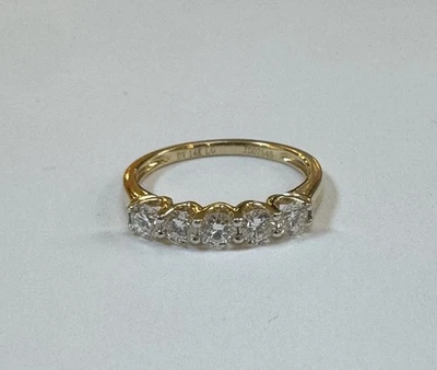 080 Ct Round Cut 5 Stones Lab Grown Diamond Eternity Band Ring 14K Yellow Gold - Image 1 of 4