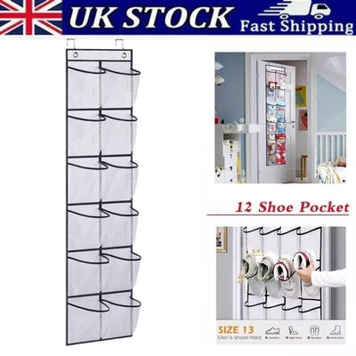 12 Pocket Shoe Holder Organiser Over The Door Hanging Shelf Rack Storage Hook UK - Image 1 of 4