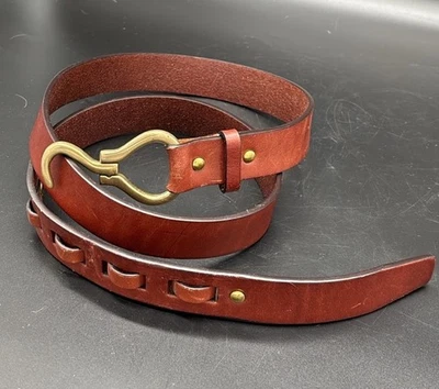 Cinturón de cuero de grano completo marrón ORVIS unisex talla 38 hebilla de gancho de pescado de latón Foto 1 de 4