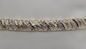 Estate Vermeil Sterling Silver Round & Baguette Genuine Diamond Tennis Bracelet - Picture 1 of 17