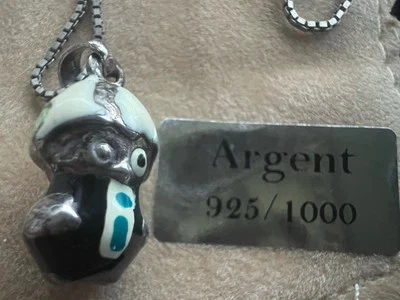 🔴 Collana ARGENTO MASSICCIO 925 con ciondolo CALIMERO smalti neri vintage - Immagine 1 di 4