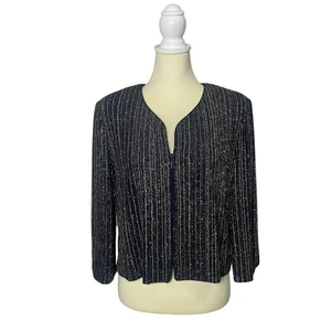 Vintage 80er Alex Evenings Allover Strass durchgehender Reißverschluss Bluse/Jacke Größe 14 - Bild 1 von 16