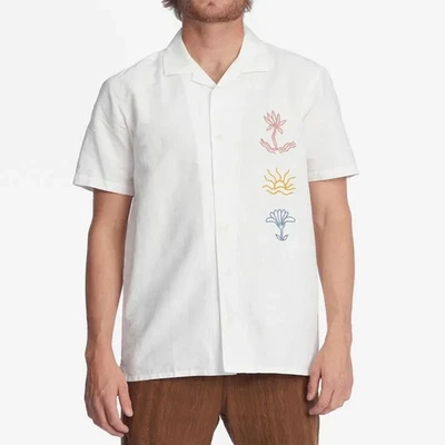Billabong x Wrangler Sacred Sands 衬衫男式大号白色刺绣大麻 SS — 第 1/4 张图片