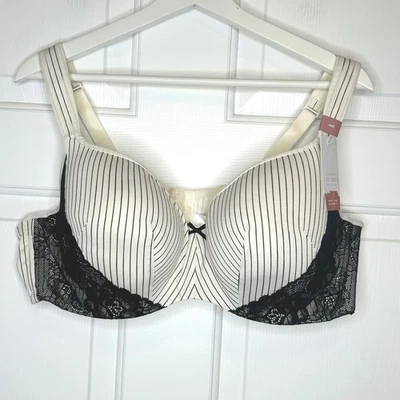 Sutiã cacique novo com etiquetas moderno levemente forrado balconette tamanho 46C listrado renda preta - Imagem 1 de 4