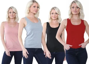 3 Pack Women's Cotton Plain Vest Ladies Stretchy Tank Top Wide Strap Vests S-XXL - Picture 1 of 22