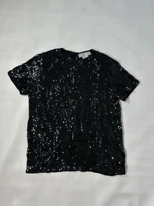 Camicetta vintage Diane Gilman 100% seta nera artistica con perline e paillettes taglia M - Foto 1 di 15