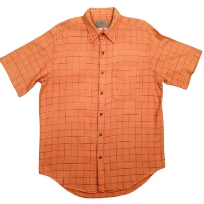 The Territory Ahead 衬衫男式中号橙色格子棉质短袖休闲 — 第 1/4 张图片