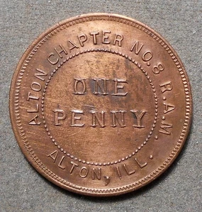 D021 Alton, Ill., Alton Chapter No. 8 R.A.M., One Penny. Copper, 28mm, xf. See m - Photo 1/2