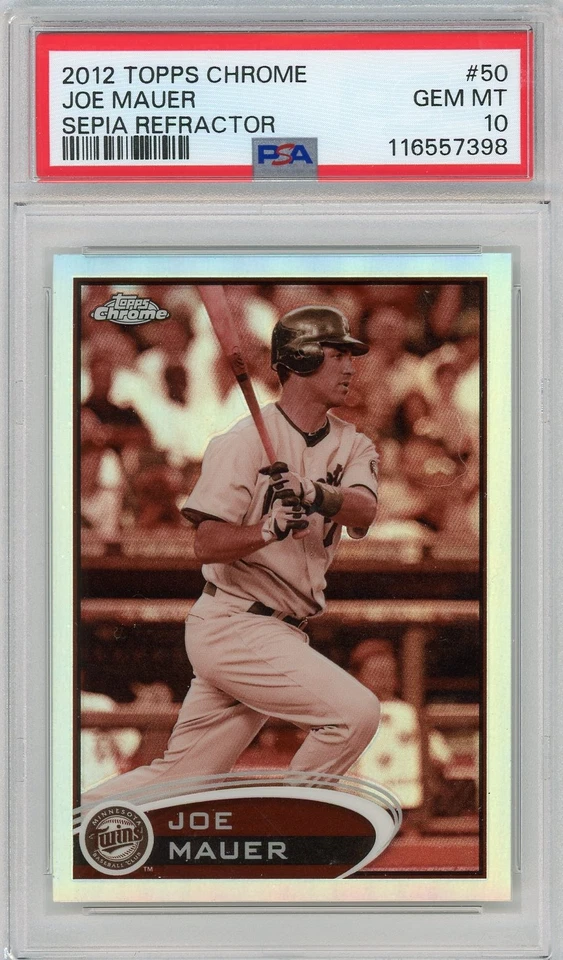 Topps Chrome Joe Mauer 2012 refractor sepia 66/75 PSA 10 {Twins} Foto 1 de 1