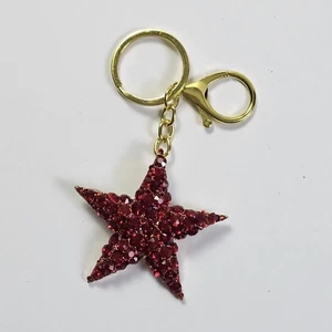 Betsey Johnson Sparkling Red Rhinestone Star Bag Swag Keychain Clip Charm - Picture 1 of 4