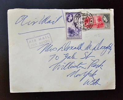 BARBADOS Cover QEII 2 Stamps 4 and 24 Cents Sent to Williston Park New York USA - Image 1 of 4