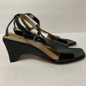 Circa Joan & David Black Leather T Strap Wedge Sandals Women's Size 7.5M NWOB - Picture 1 of 11