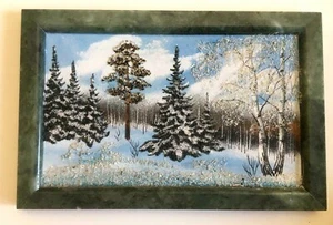 Old Plate Hand Painted Painting Land Escape Drawing Marble Semi-Precious Stone - Picture 1 of 10