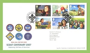 G.B. 2007 Scout Centenary set on Royal Mail First Day Cover Tallents House - Imagen 1 de 1