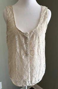 Volcom Womens Ivory Crochet Sleeveless Scoop Neck Button Front Y2K Tank Size L - Picture 1 of 11