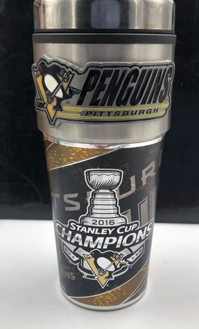 Pittsburgh Penguins 2016 Stanley Cup Champions Travel Mug Rare! Stainless Steel Cover