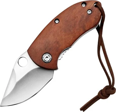 Stubby Pocket Knife, Small Folding Lock Blade, with wood handle, Leaf Blade, NEW - Image 1 of 4