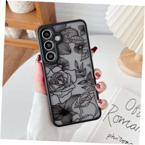 for Case, Floral Rose Cute Phone Case for Women Girls Samsung Galaxy S24 Black - Picture 1 of 8