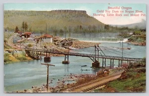 Oregon Gold Ray Dam auf Rogue River Bridge Eisenbahn Tisch Rock Mount Pitt Postkarte - Bild 1 von 2