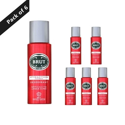 6 x 200ML BRUT ATTRACTION TOTALE MENS DEODORANT BODY SPRAY