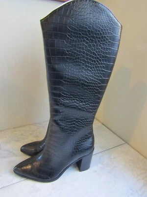 NUEVO EN CAJA BCBGeneration Negro Croc Lateral Superior Cremallera Tacón Bloque Botas Mujer Talla 7.5 M/38 Foto 1 de 4