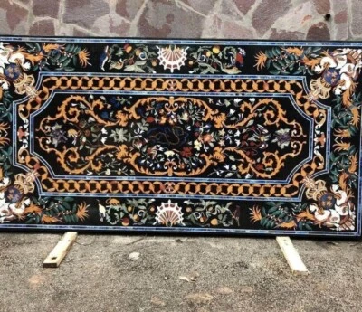 Rectangle Large Dining Table Top Pietra Dura Mughal Art Dining Room Furniture - Image 1 of 4