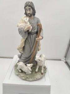 Jesus with Lambs (11" Tall Porcelain Statue/Figurine With Shepard Hook Rare - Picture 1 of 7