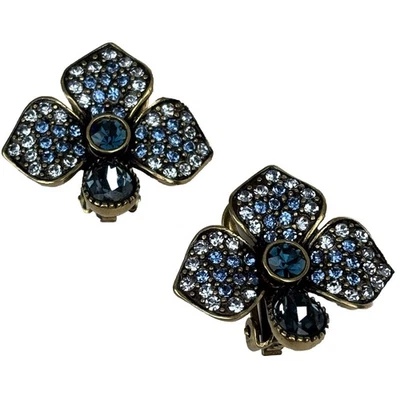 Heidi Daus "Eye Catching Array" Blue Crystal Earrings Clip On - Image 1 of 4