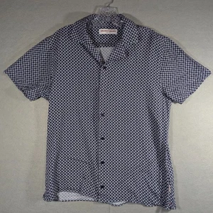 Orlebar Brown Shirt Mens XL Blue Geometric Linen Blend Travis Seglas Button Up - Picture 1 of 7