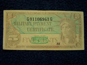 Vintage US Military Payment Certificate, 5 Cents, Series 591, Vietnam Era  - Picture 1 of 2