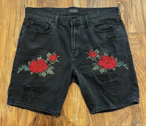 Pacsun Shorts Herren W36 schwarz Slim Fit Blumen bestickt distressed Denim Jeans - Bild 1 von 6