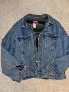 Vintage Herren Wrangler Karo Flanell Gefüttert Denim Western Trucker Jacke Gr. L - Bild 1 von 3