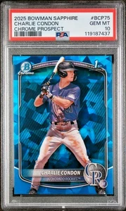 2025 Bowman Chrome CHARLIE CONDON 1st SAPPHIRE REFRACTOR PSA 10 Gem Mint Rockies - Picture 1 of 2
