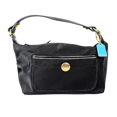 Coach Hamptons выходные черный нейлон маленький верхняя ручка молнии мешок багет - Изображение 1 из 4