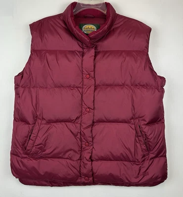Cabelas Down Vest Mens XL Premier Northern Goose Puffer Snaps Burgundy Classic - Image 1 of 4