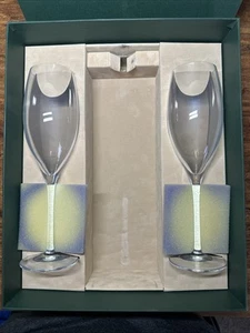 DOM PERIGNON CHAMPAGNE FLUTES, Blown & Etched Lead Crystal, 9", FRANCE, 2PCS - Picture 1 of 8