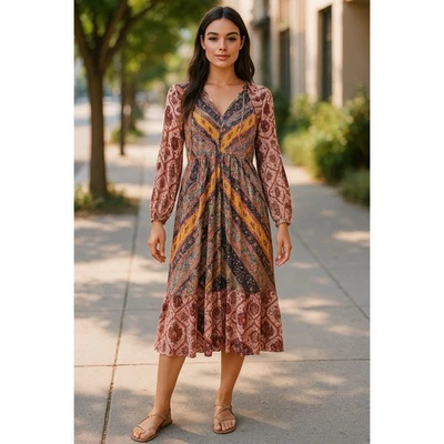 Vestido Umgee Para Mujer Talla L Mixto Media Estampado Boho Midi Campesino Hippie Largo Foto 1 de 4