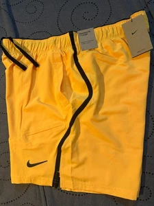 NIKE TENNIS #845 YELLOW & BLACK STANDARD FIT SHORTS SIZE XL MEN $65.00 - Picture 1 of 3