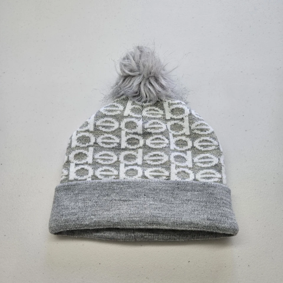 Bebe Mujer Gorro TALLA ÚNICA Gris Borde de Piel AOP Spellout Plegable Foto 1 de 4