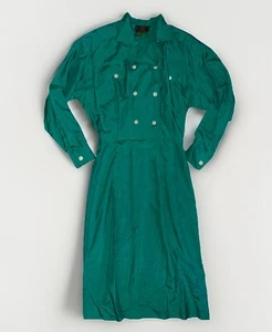 Neu mit Etikett Vintage 80er Charter Club 100 % Seide grün Langarm Midi Knopfleiste Kleid - Bild 1 von 22