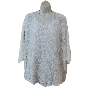Ikat Women’s Open Knit Poncho Pillow White One Size Lightweight Boho New - Picture 1 of 5