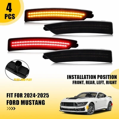 4Pcs Side Marker Light Amber Red LED Bumper Lamp For Ford Mustang 2024-2025 EXD - Image 1 of 4