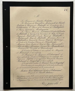 AZALAIS ESTOURMEL MARQUISE SAINTE AULAIRE Sanzillon FAIRE PART Decazes 1893 - Imagen 1 de 2