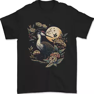Una Camiseta De Hombre Con Grúas, Flores Y Un Pájaro De La Luna 100% Algodón - Bild 1 von 2