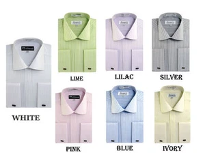 Men's Fashion Elegance Striped Dress Shirt French Cuff Long Sleeve Style SG30  - Picture 1 of 8