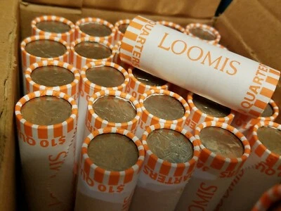A granel, 10 rollos, ($100) cuartos regulares normales. Monedas de Estados Unidos circuladas mixtas reales. Foto 1 de 4