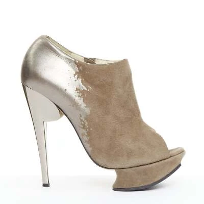 NICHOLAS KIRKWOOD brown gunmetal gradient peep platform booties EU37 - Image 1 of 4