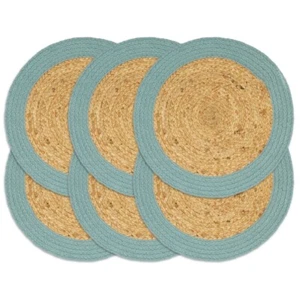 Vidaxl placemats 6 st 38 cm jute en katoen natuurlijk en groen - Imagen 1 de 3